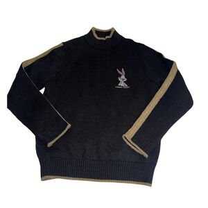 Vintage Iceberg History Bugs Bunny Black Gold Stripe Sweater Mens Medium Hip Hop